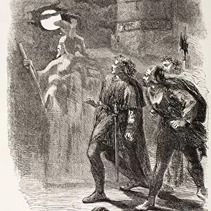 Illustration From Hamlet By William Shakespeare. Hamlet, Horatio And Marcellus See The Ghost. From The Illustrated Library Shakspeare, Published London 1890