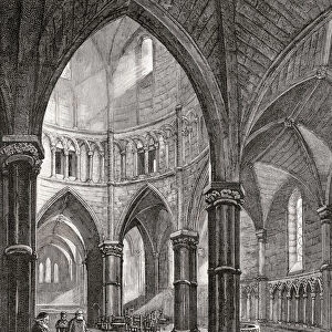The interior of The Temple Church, London, England, seen here in the 19th century. From London Pictures, published 1890