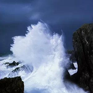 Ireland, Waves Crashing On Rocks