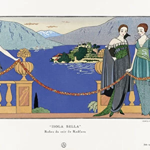 Isola Bella. Beautiful Island. (Lake Maggiore, Italy). Robes de soir de Redfern. Art-deco fashion illustration by French artist George Barbier, 1882-1932. The work was created for the Gazette du Bon Ton, a Parisian fashion magazine published between 1912-1915 and 1919-1925