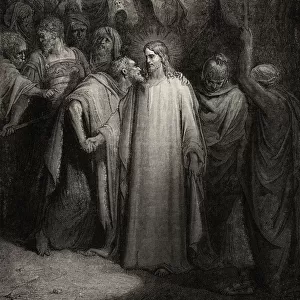 The Kiss. Judas Iscariot Kisses Jesus Christ In The Garden Of Gethsemane. After Gustave Dore. From El Mundo Ilustrado, Published Barcelona, Circa 1880