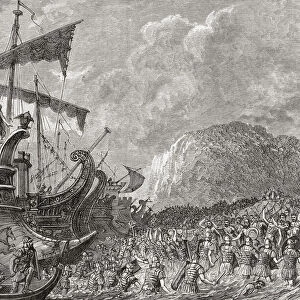 The landing of Julius Caesar in Great Britain, 55 / 54BC. From Cassells Illustrated Universal History, published 1883