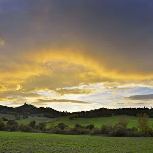 Landscape at Sunset and Stormy Sky, Castiglione d Orcia, Val d Orcia, Province of Siena, Tuscany, Italy