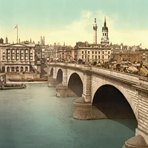 London Bridge Across The Thames River, London, England. From A Colour Postcard Circa 1890