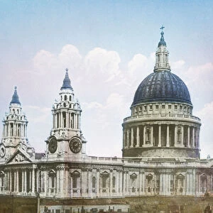 Magic Lantern slide circa 1900 hand coloured views of London, England in Victorian times, St, Saint, Pauls dome