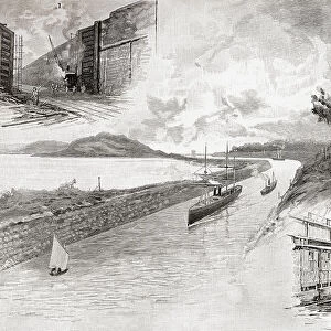 The Manchester Ship Canal, England In The Late 19Th Century. The Canal At Eastham, Showing Mount Manisty. 1. Latchford Lock Under Construction. 2. Barton Swing Aqueduct Carrying The Bridgewater Canal Over The Manchester Canal. From The Modern Cyclopedia Of Universal Information, Published 1903
