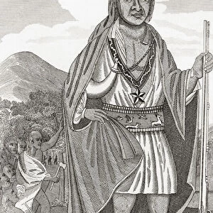 Metacom, 1638 - 1676, also known as Metacomet or by his adopted English name King Philip. He was leader of the Wampanoag, a confederation of several New England tribes. In what became known as King Philips War, he led an alliance against colonialists who Philip and his people saw as misusing and destroying natural resources. After an 18th century engraving by Paul Revere