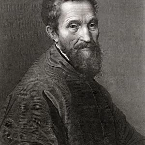 Michelangelo Buonarrotti, 1475-1564. Italian High Renaissance Painter Sculptor Architect And Poet 19Th Century Print Engraved By A. Francois, From The Portrait By The Artist