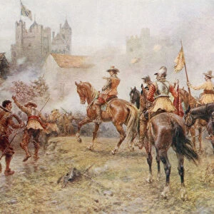 Oliver Cromwell at the storming of Basing House. Oliver Cromwell, 1599 -1658. English general and statesman. After the painting by Ernest Crofts. From Britain and Her Neighbours, 1485 - 1688, published 1923