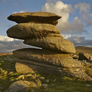 Rocks on Rough Tor bathed in sunset light, on Bodmin Moor, Cornwall, Great Britain