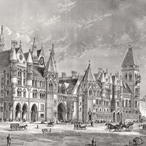 The Royal Courts of Justice, London, England, the facade onto The Strand, seen here in the 19th century. From London Pictures, published 1890