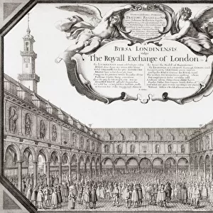 The Royal Exchange of London in the mid 17th century. After an etching by Wenceslaus Hollar dated 1644