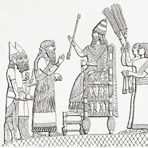 Sennacherib, Assyrian King, On His Throne Before The City Of Lachish (Lakhisha). From The Imperial Bible Dictionary, Published 1889