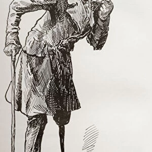 Silas Wegg On His Way To The Bower. "mr. Wegg Felt It Due To Himself To Be Anxiously Expected At The Bower. "boffin Will Get All The Eagerer For Waiting A Bit, "Said Silas, Screwing Up As He Stumped Along, First His Right Eye, And Then His Left. "Illustration By Harry Furniss For The Charles Dickens Novel Our Mutual Friend, From The Testimonial Edition, Published 1910