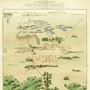 Souvenir Battle of Waterloo map, published in London and dated August 12, 1815, less than two months after the event. The neat, stylised grouping of the opposing forces belies the confusion and bloodiness of the battle