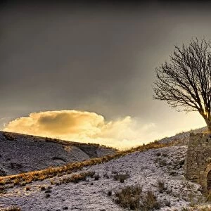 Stone Structure In Snowy Landscape; Yorkshire Dales, England