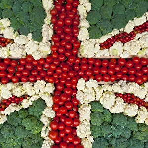 The Union Jack flag made with tomatoes, cauliflower and broccoli; England