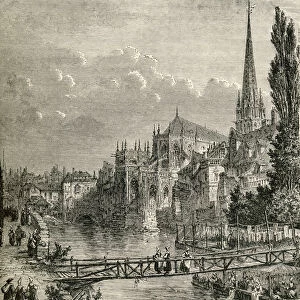 View Of Caen, France And The Orne River In The 19Th Century. From French Pictures By The Rev. Samuel G. Green, Published 1878