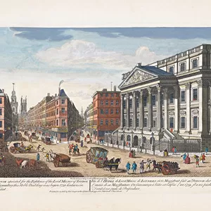 A view of the Mansion House. London, England. After a print dated 1751, published by Robert Sayer. Later colourization