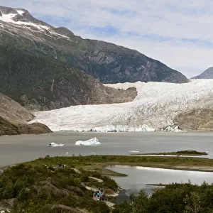 View Of Mendenhall Glacier And Lake And Trail Leading To Overlook, Juneau, Southeast Alaska, Summer