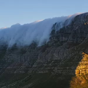 View of Table Mountain from Lions Head with clouds over the peaks, Cape town, South Africa