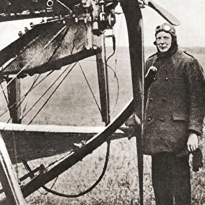 Winston Churchill seen here in 1914 beside his aricraft which he was learning to fly, he had just flown from Upavon to Portsmouth. Sir Winston Leonard Spencer-Churchill, 1874 - 1965. British politician, army officer, writer and twice Prime Minister of the United Kingdom