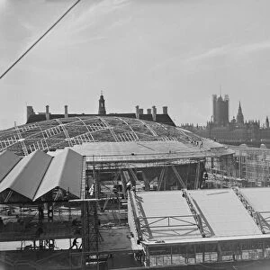 1951 South Bank Exhibition Site. Preparing roof of trhe Dome of Discovery