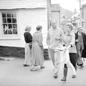 Actress Eve Bartok on film location in Polperro Cornwall with German actor Kurd Jurgen