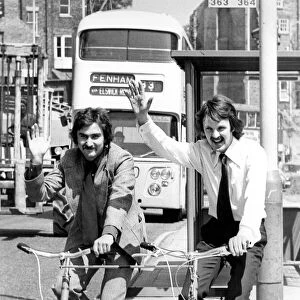 Alistair Ross (left) and Howard Dixon put their quadricycle through its paces in 1975