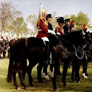 Army Regiments Household Cavalry mounted for their annual inspection in Hyde Park London