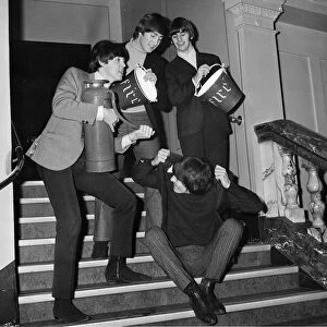 The Beatles cooling down at Liverpool Empire, November 1964