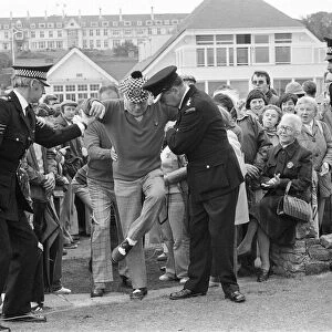 Bob Hope, American comedian and actor, playing golf in Scotland