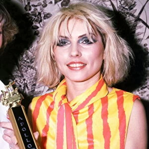 Debbie Harry Singer of the pop group Blondie 1980s Holding Apollo Theatre