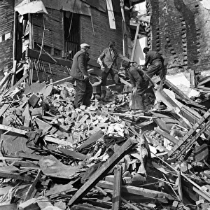 Devastation caused by a bomb. Rescue workers on the scene soon after the incident worked