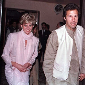 Diana, Princess of Wales arrives at an Indian restaurant for dinner with Jemima Khan