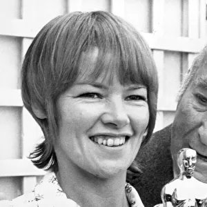 Glenda Jackson holds her Oscar for best actress which was presented to her at a reception