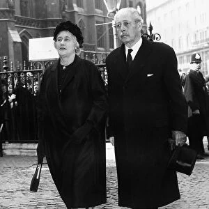 Harold MacMillan former Prime Minister arrives with his wife to a memorial service at