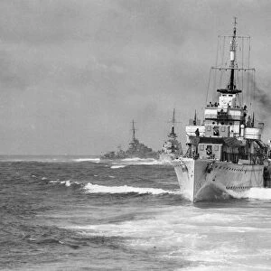 HMS Fury leads the 8th destroyer flotilla during a fleet exercise close to Scapa Flow