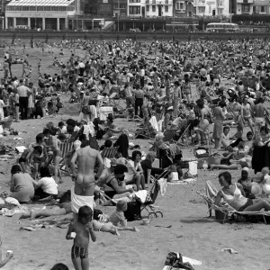 Holidaymakers on Margate beach during bank holiday May 1974