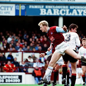 Iain Dowie Football player for West Ham United against Swindon jumping to head the ball