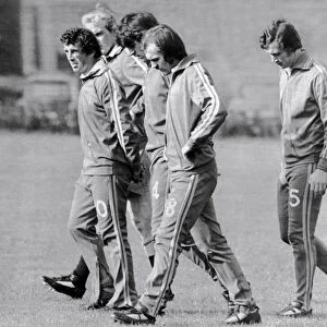 Johnny Giles training at Elland Road with other Leeds players. 16th September 1974