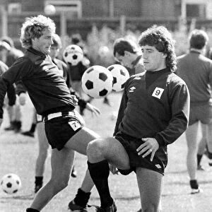 Kevin Keegan joins Newcastle United team mate Jeff Clarke in training Circa 1983