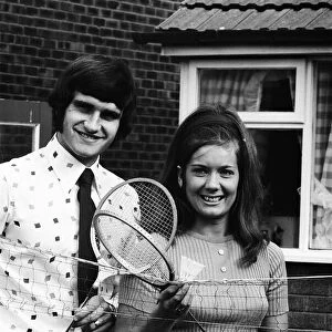 Larry Lloyd Liverpool central defender and wife Sue Lloyd pose for pictures in the garden