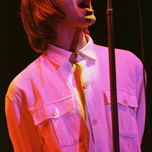 Liam Gallagher of Oasis singing at their Knebworth concert