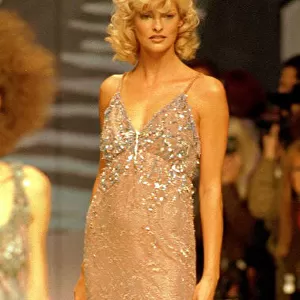 Linda Evangelista in a beaded dress at Paris fashion show October 1994