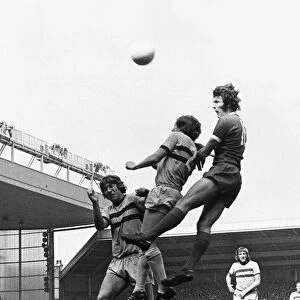 Liverpool v West Ham Liverpools John Toshack climbs above the Hammers defence to head for