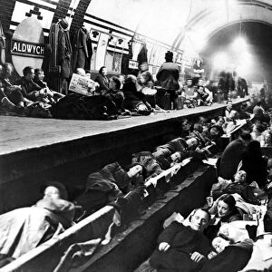 Londoners use Aldwych Underground Station as an air raid shelter during bomb attacks