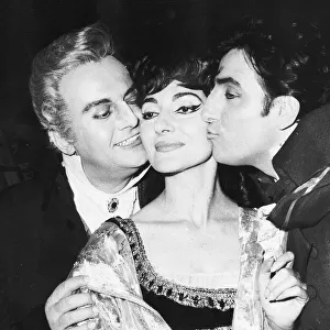 Maria Callas with co stars Tito Gobbi and Meneto Cioni at the Royal Opera House in