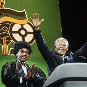 Nelson Mandela ANC President of South Africa at Wembley with his wife Winnie African