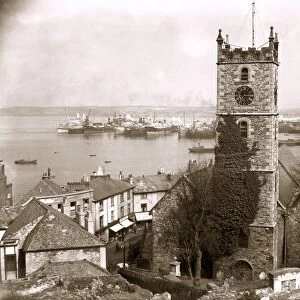 The parish church at Falmouth, Cornwall overlooking the busy harbour